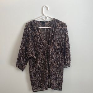 H&M Beige/Brown Boho Blouse with Rouching Details, Size 4 (Small/Medium)